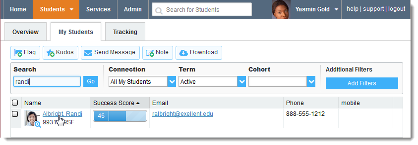 Students screen in Instructor view